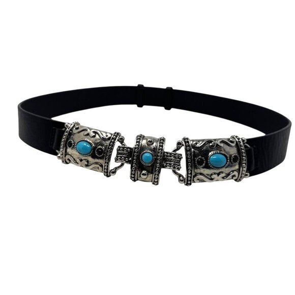 WCM New York Womens size Medium Black Statement belt turquoise cabochon Western - Picture 9 of 9